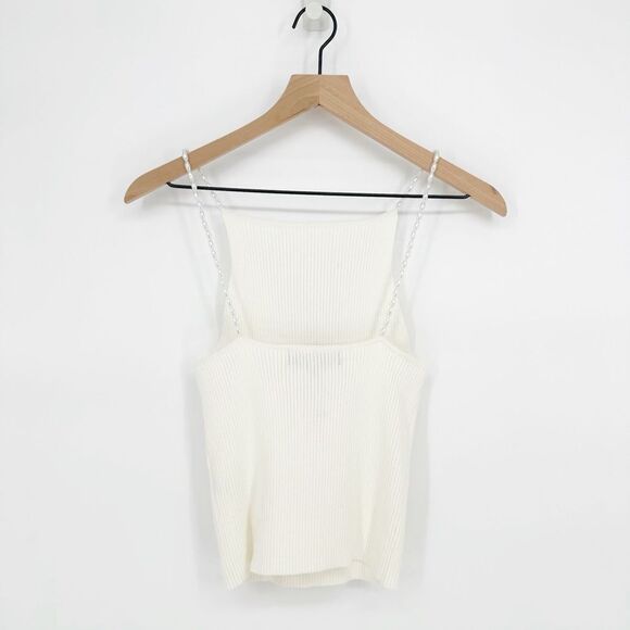 NEW Musier Drew Tank Top with Pearl Straps Ribbed Knit White Women's 38 US 6 - Picture 4 of 10
